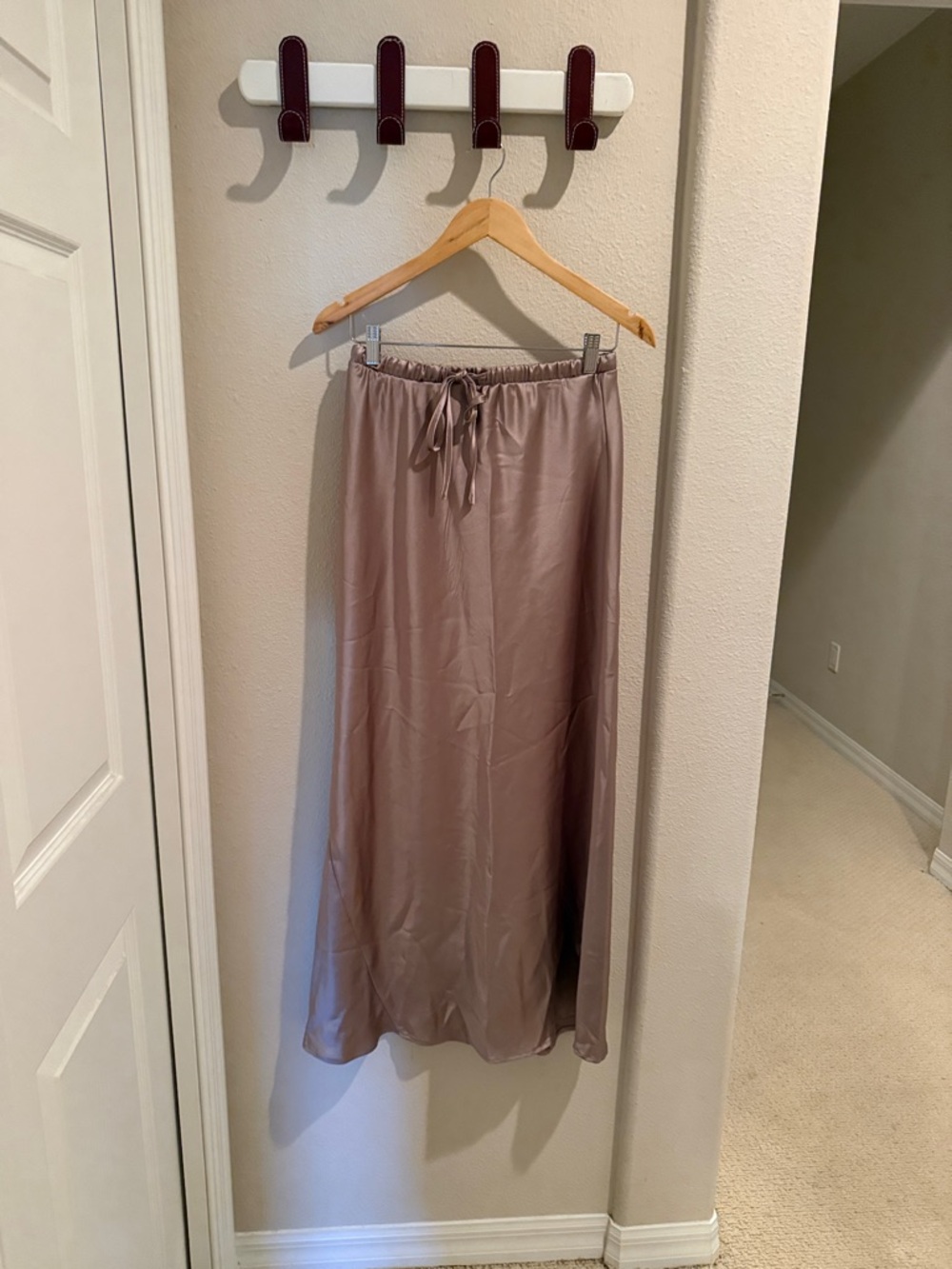 Satin Drawstring Maxi Skirt in Mauve Blush